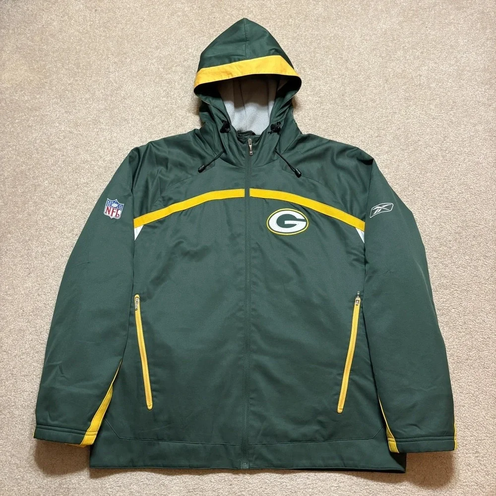 Green Bay Packers Jacket Mens‎ Large Green NFL Football Reebok Hooded Fleece